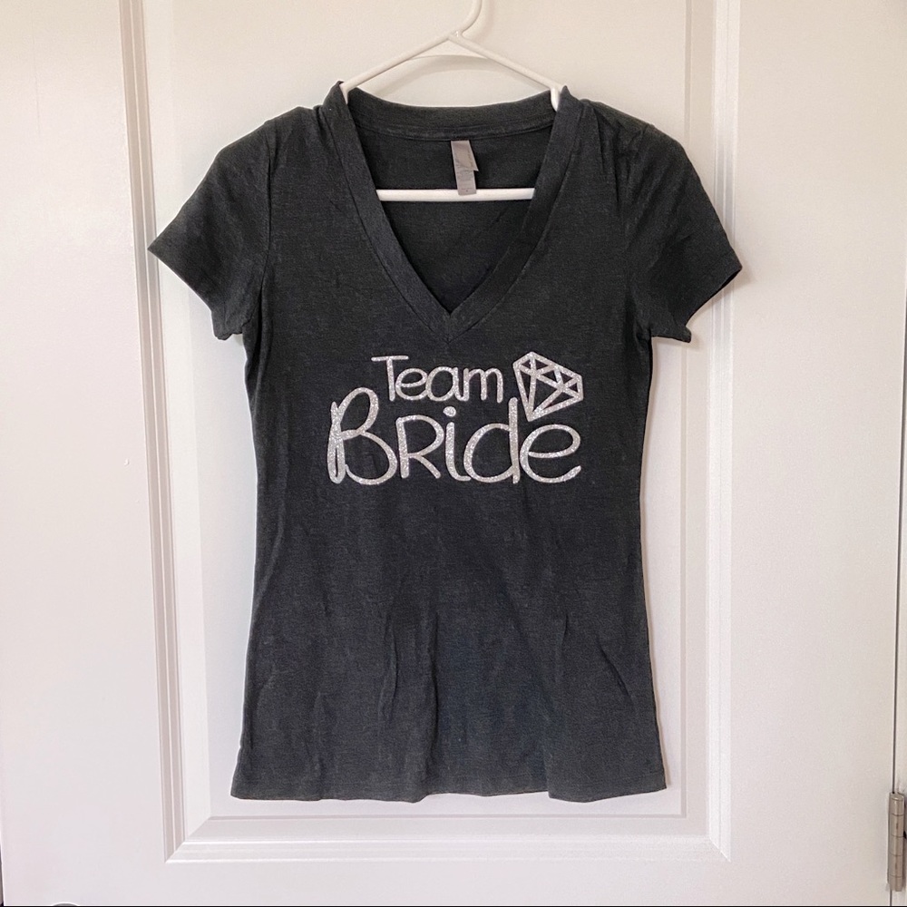 Silver Glitter Team Bride V Neck Tee Shirt For Bridesmaid Bachelorette Size S